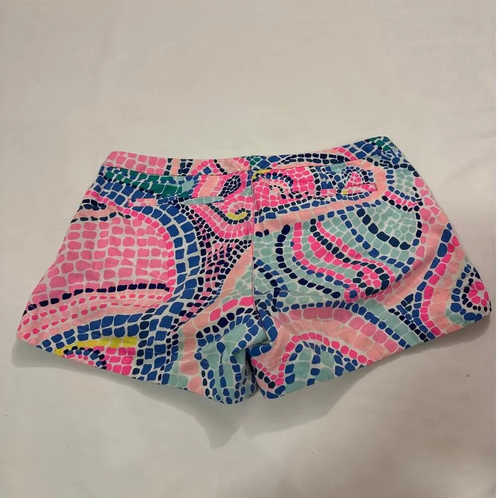 Lilly Pulitzer Womens 2 Cotton Adie Shorts Wave Print Summer Vacation Resortwear